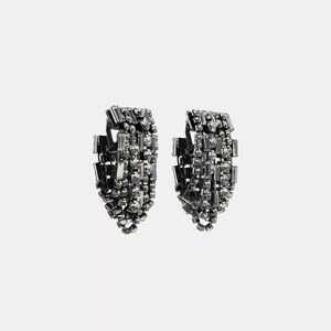 Zara Jeweled Double Clip-Clutch Earrings Rhinestones on Black Metal  NWT NIB